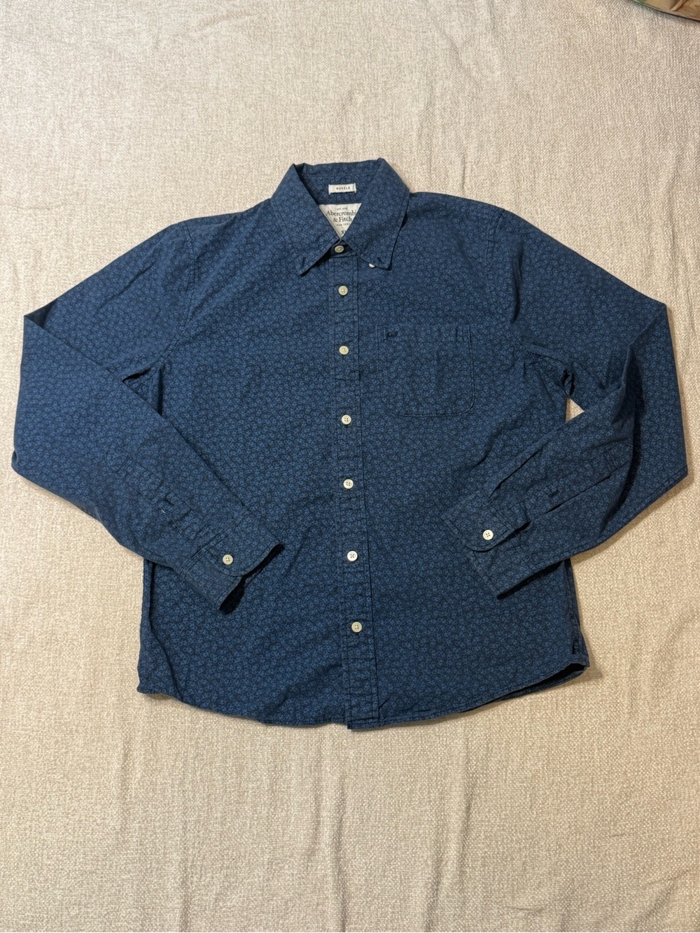 Abercrombie & Fitch Muscle XL Bike Print Shirt Y2K Preppy Navy Cotton